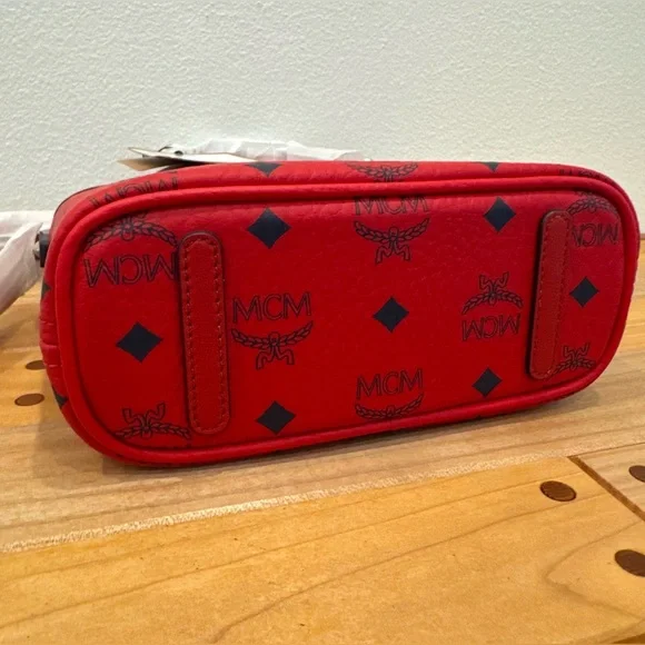 MCM Red Logo Tote with Black Monogram Accents - Picture 5 of 9